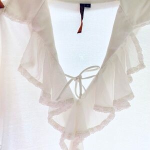Language Los Angeles White Ruffled Notched Collar Blouse